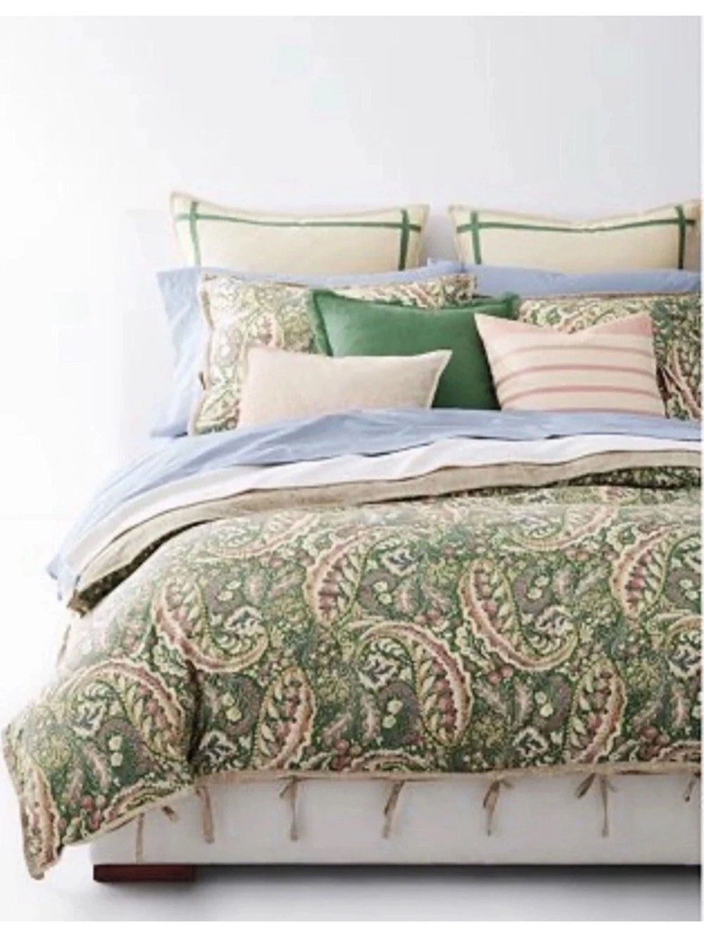 Ralph Lauren Allie Paisley Queen Duvet Cover with 1 Standard Sham Green paisley - Picture 2 of 11